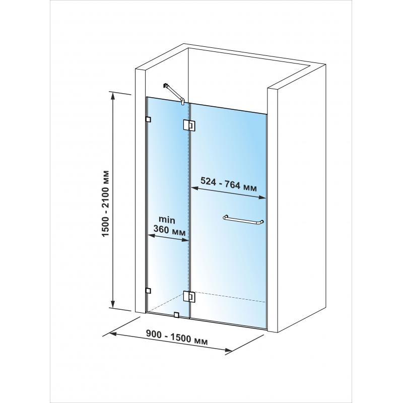Дверь душевая «Классика» распашная, диапазон регулировки ширины 90.1-150 см, высота 195 см