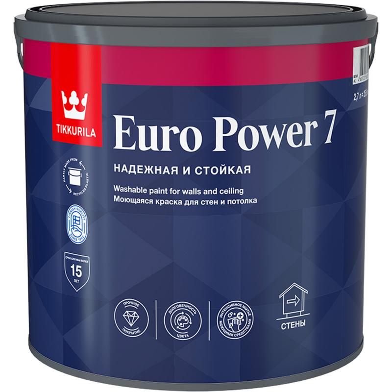 Краска для стен и потолков Tikkurila Euro Power 7 матовая прозрачная база С 2.7 л