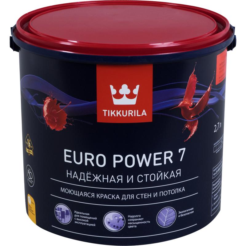 Бояу қабырғалар мен төбелерге арналған Tikkurila Euro Power 7 түсі мөлдір 2.7 л