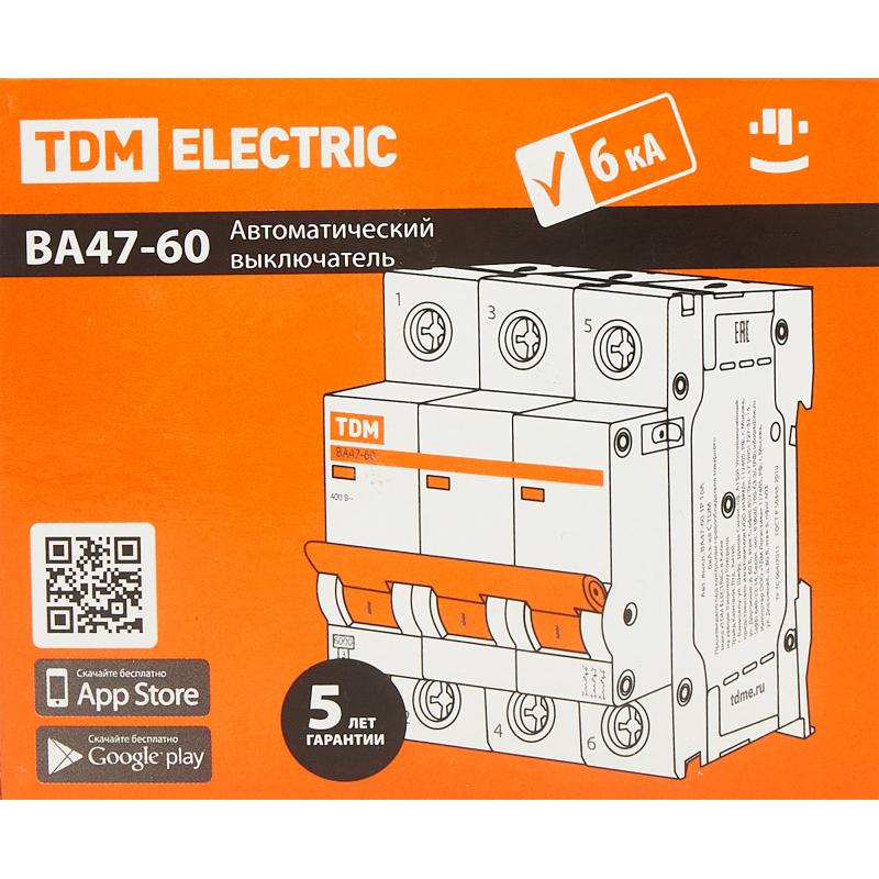 Автоматический выключатель TDM Electric ВА47-60 3P C25 А 6 кА SQ0223-0111