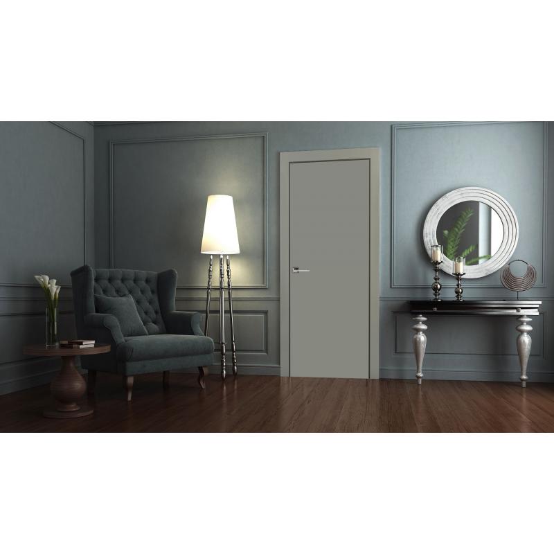 Дверь межкомнатная Гладкая глухая эмаль цвет грей 60x200 см (с замком в комплекте)