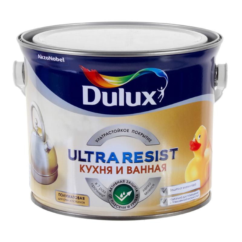 Моющаяся краска для стен Dulux Ultra Resist Кухня и Ванная полуматовая база BW 2.5 л