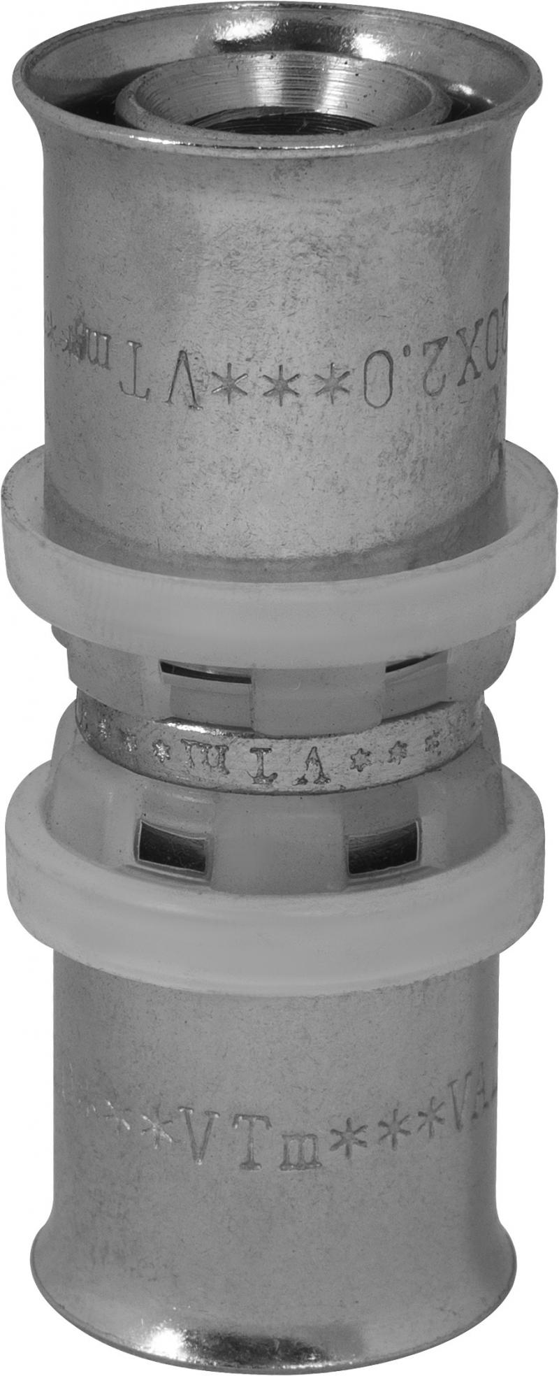 Соединитель пресс Valtec 20x20 мм никелированная латунь VTm.203.N.002020