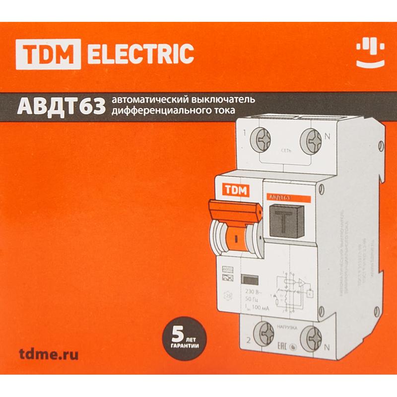 Дифференциалды автомат Tdm Electric АВДТ-63 1P N C40 A 30 мА 6 кА A SQ0202-0006