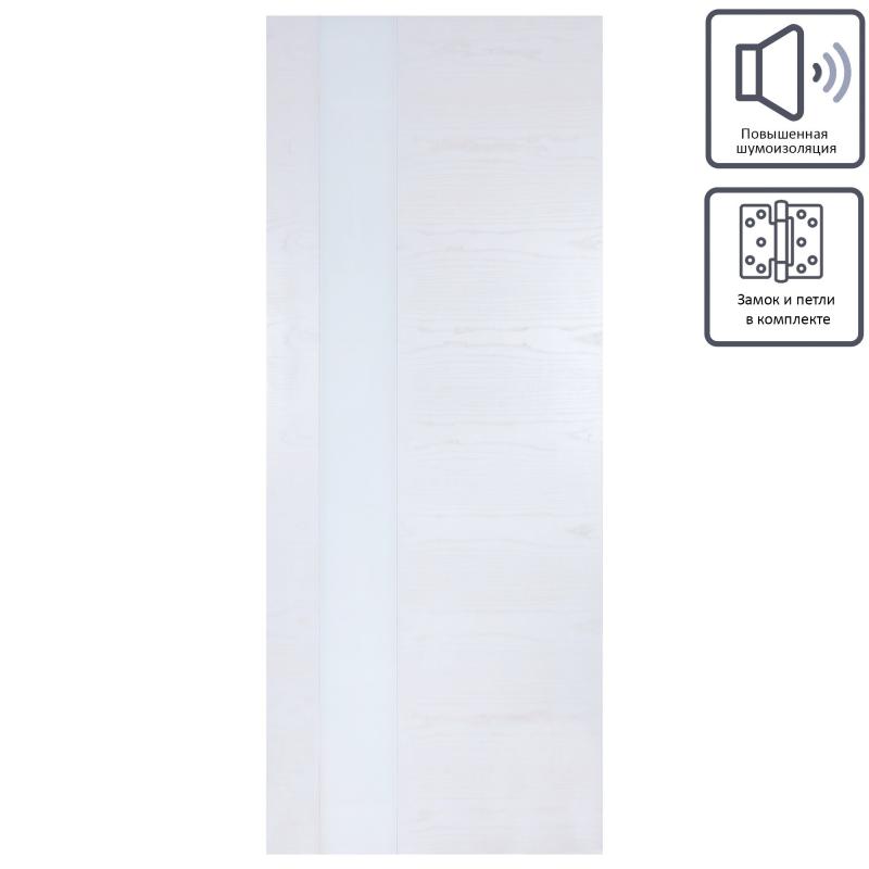 Дверь межкомнатная Модерн остеклённая шпон натуральный цвет белый ясень 80x200 см (с замком и петлями)