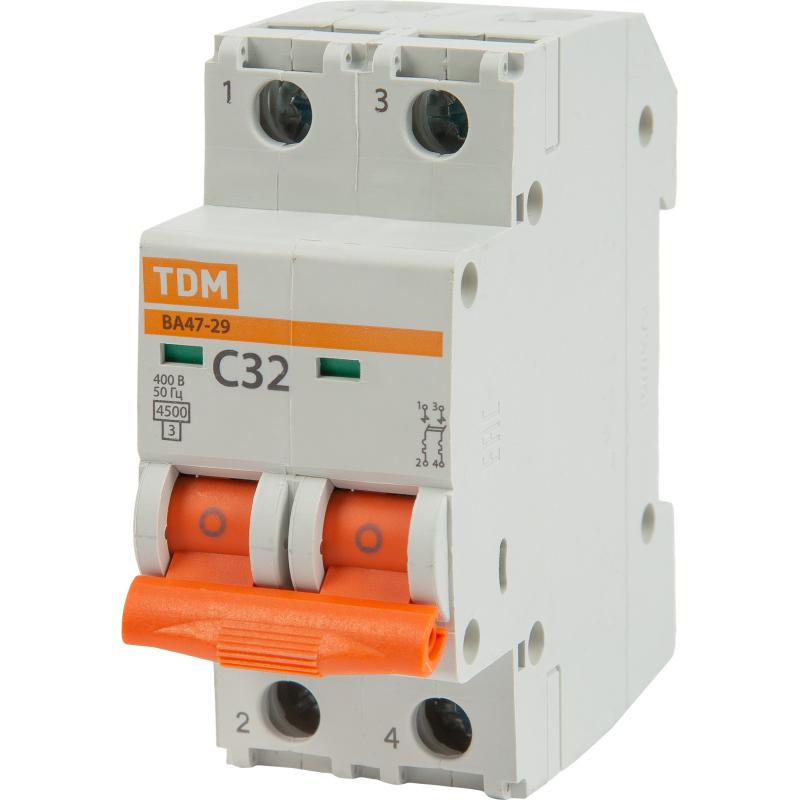 Автоматты ажыратқыш TDM Electric ВА47-29 2P C32 А 4.5 кА SQ0206-0096