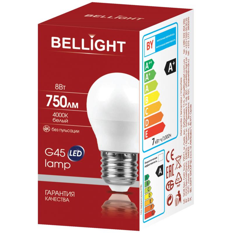 Лампа светодиодная Bellight E27 175-250 В 8 Вт шар 750 лм нейтральный белый цвет света