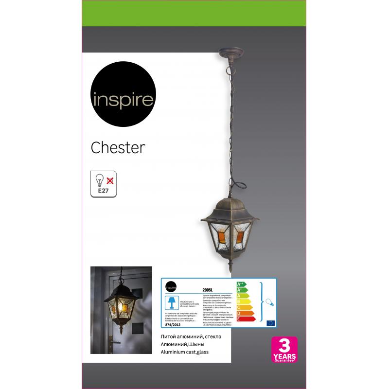 Подвесной светильник уличный Inspire Chester 1xE27x100 Вт декоративное стекло IP44