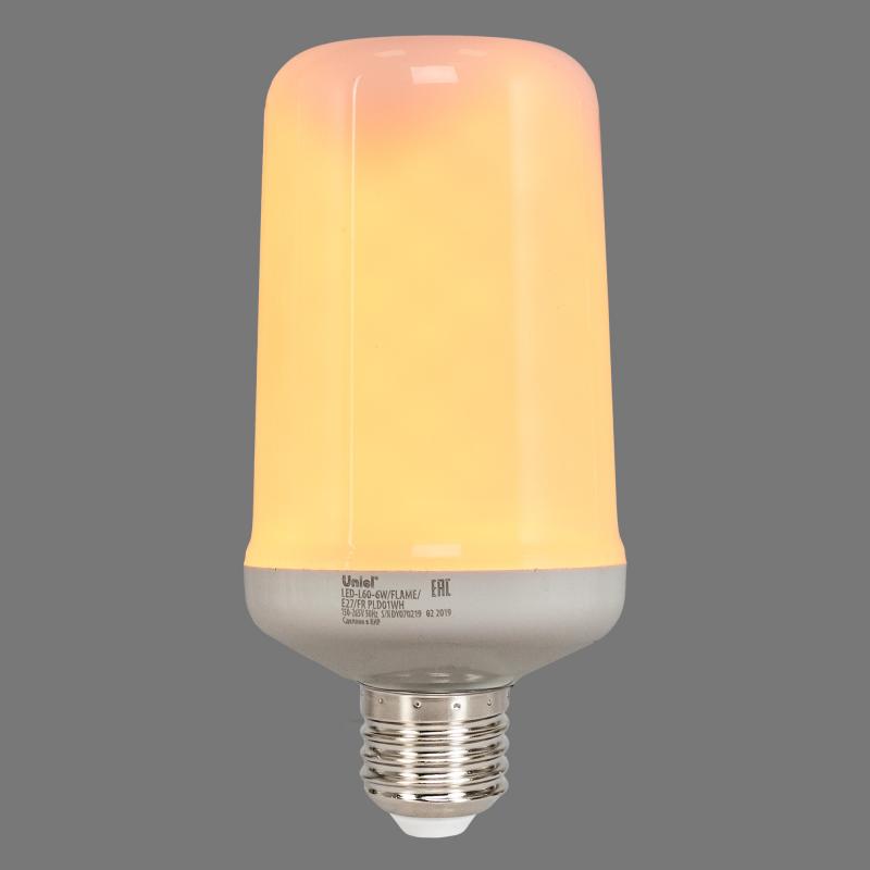 Лампа светодиодная Uniel E27 170-240 В 6 Вт цилиндр 300 лм с эффектом пламени, 3 режима свечения