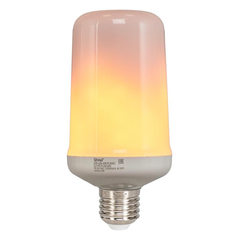 Лампа светодиодная Uniel E27 170-240 В 6 Вт цилиндр 300 лм с эффектом пламени, 3 режима свечения