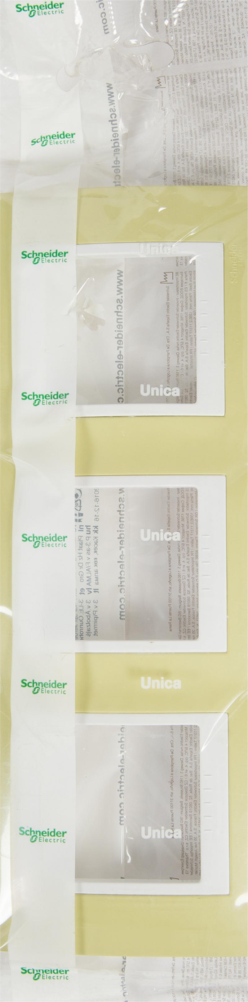 Рамка для розеток и выключателей Schneider Electric Unica 3 поста, цвет зелёное яблоко/белый