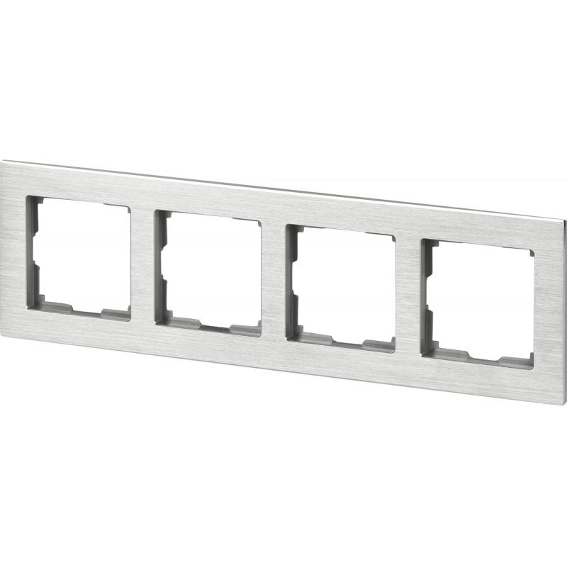 Рамка для розеток и выключателей Werkel Aluminium 4 поста, металл, цвет алюминий