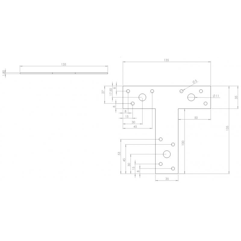 Пластина бекіткіш Т-тәрізді 35x 135°x 135°x1.8