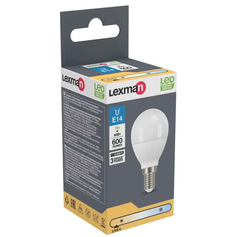 Лампа светодиодная Lexman P45 E14 175-250 В 7 Вт матовая 600 лм теплый белый свет