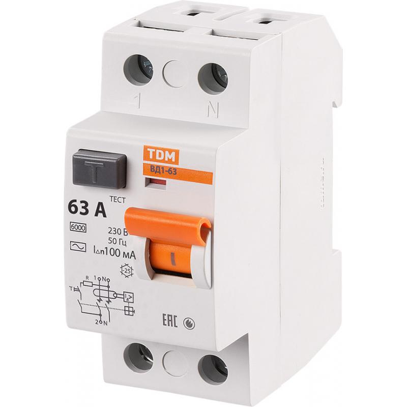 ҚӨҚ Tdm Electric ВД1-63 2P 63 A 100 мА 4.5 кА AC SQ0203-0017