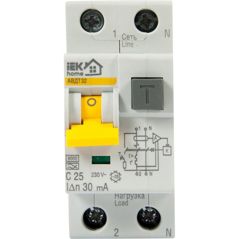 Автоматический выключатель дифференциального тока IEK Home 1P N C25 А 30 мА 6 кА АС MAD22-5-025-C-30