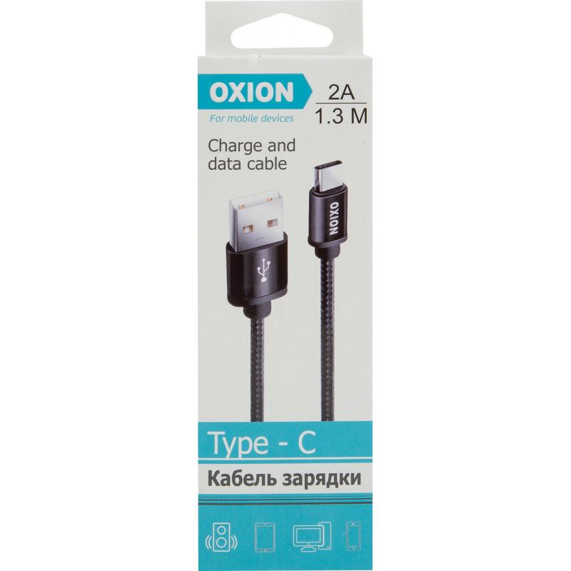 Кабель Oxion USB-Type-C 1.3 м 2 A түсі қара