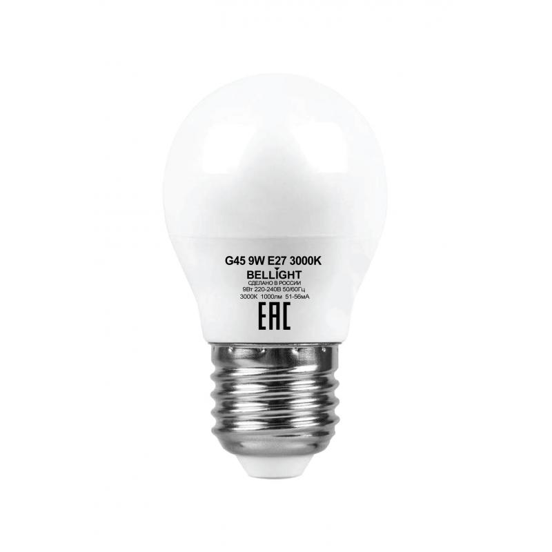 Лампа светодиодная Bellight E27 175-250 В 9 Вт шар 1000 лм теплый белый цвет света
