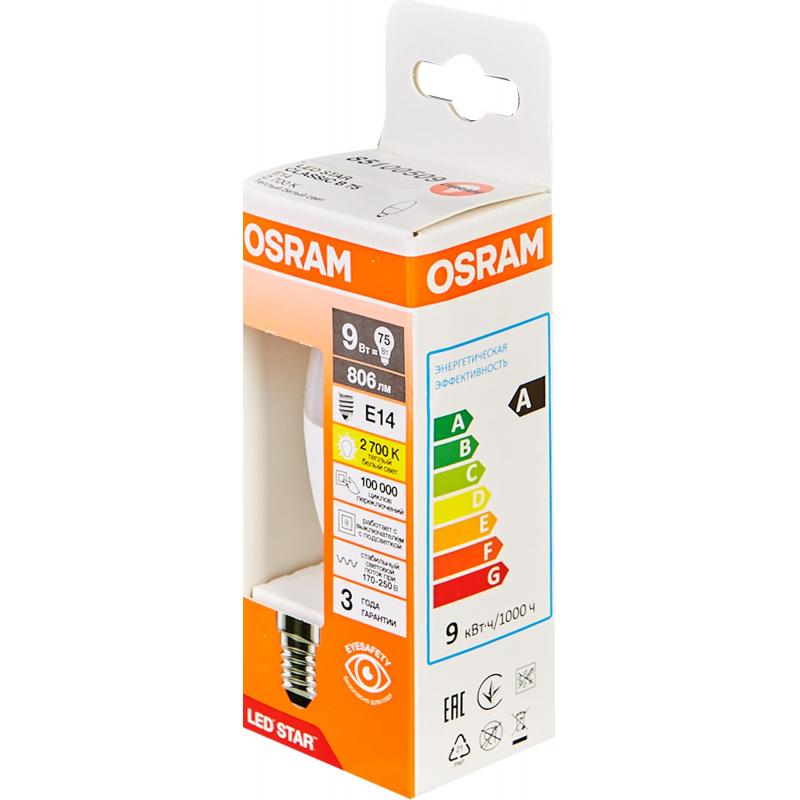 Лампа светодиодная Osram свеча 9Вт 806Лм E14 теплый белый свет