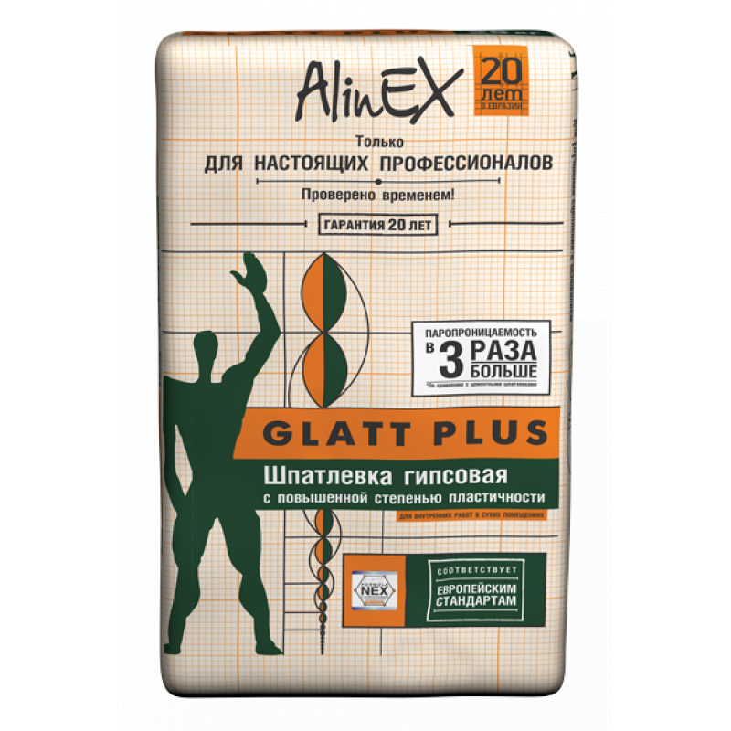 Шпаклёвка гипсовая финишная Alinex Glatt plus 25 кг