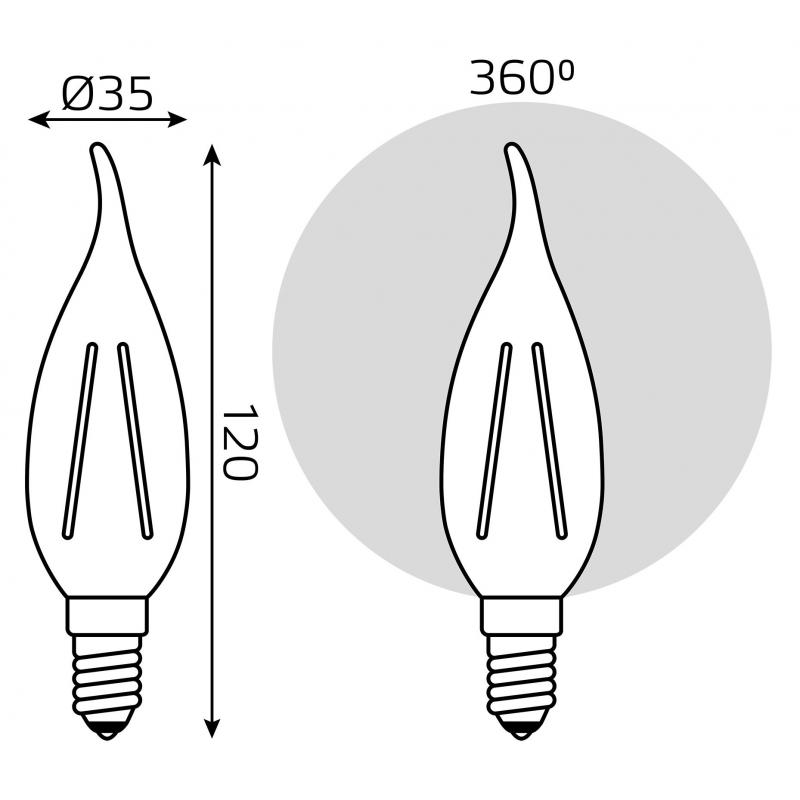 Шам жарықдиодты Gauss LED Filament E14 11 Вт желдегі майшам мөлдір 750 лм, бейтарап ақ жарық