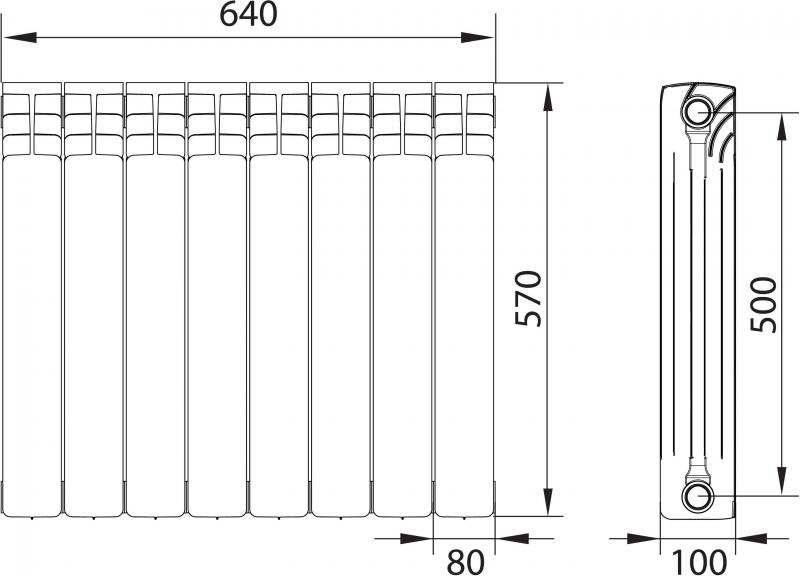 Радиатор Equation 500/100 биметалл 8 секций боковое подключение цвет белый