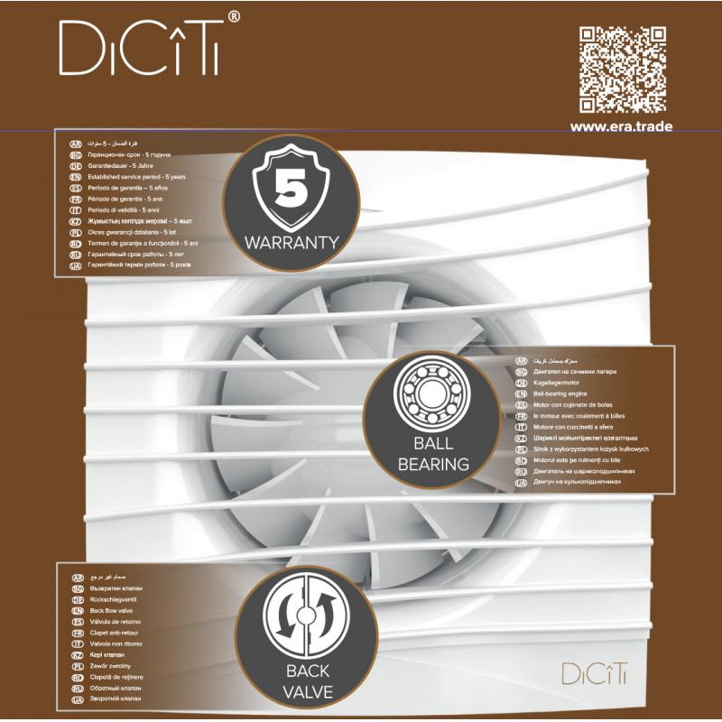 Вентилятор осевой вытяжной Diciti Silent 4C D100 мм 25 дБ 90 м³/ч обратный клапан цвет серый