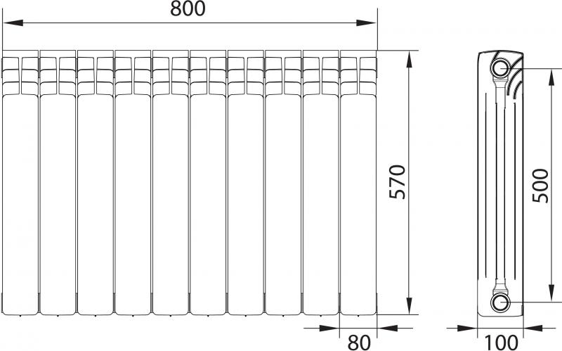 Радиатор Equation 500/100 биметалл 10 секций боковое подключение цвет белый