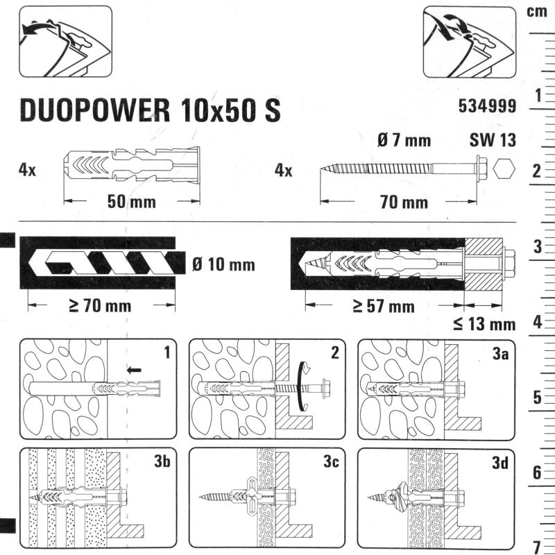 Дюбель для всех типов стен Duopower 10x50 мм с шурупом цвет серый/красный 4 шт.