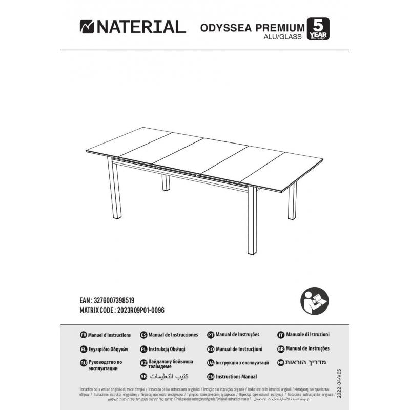 Үстел жылжымалы naterial Odyssea Premium 180/240Х100х76 см алюминий / шыны антрацит