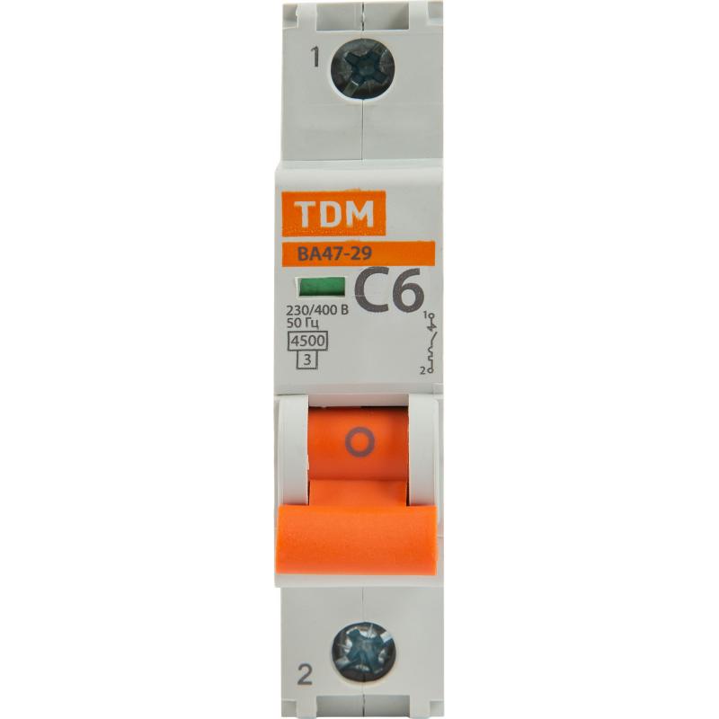 Автоматический выключатель TDM Electric ВА47-29 1P C6 А 4.5 кА SQ0206-0070
