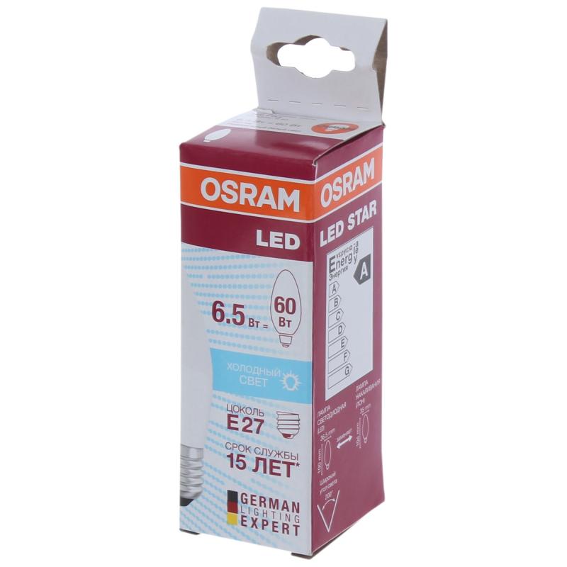 Лампа светодиодная Osram Свеча E27 6.5 Вт 550 Лм свет холодный белый