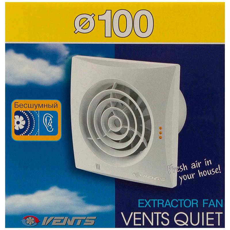 Вентилятор осевой вытяжной Вентс Quiet D100 мм 25 дБ 97 м³/ч обратный клапан цвет белый