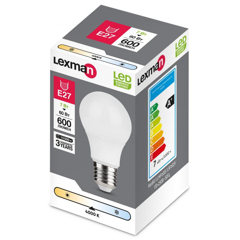 Лампа светодиодная Lexman E27 170-240 В 7 Вт груша матовая 600 лм нейтральный белый свет
